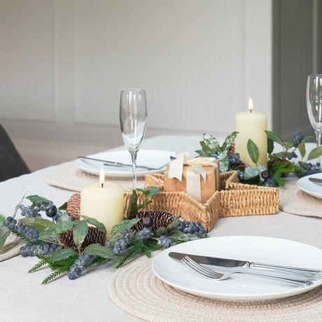 Navy Berry Wreath Candle Ring Christmas Table Decoration