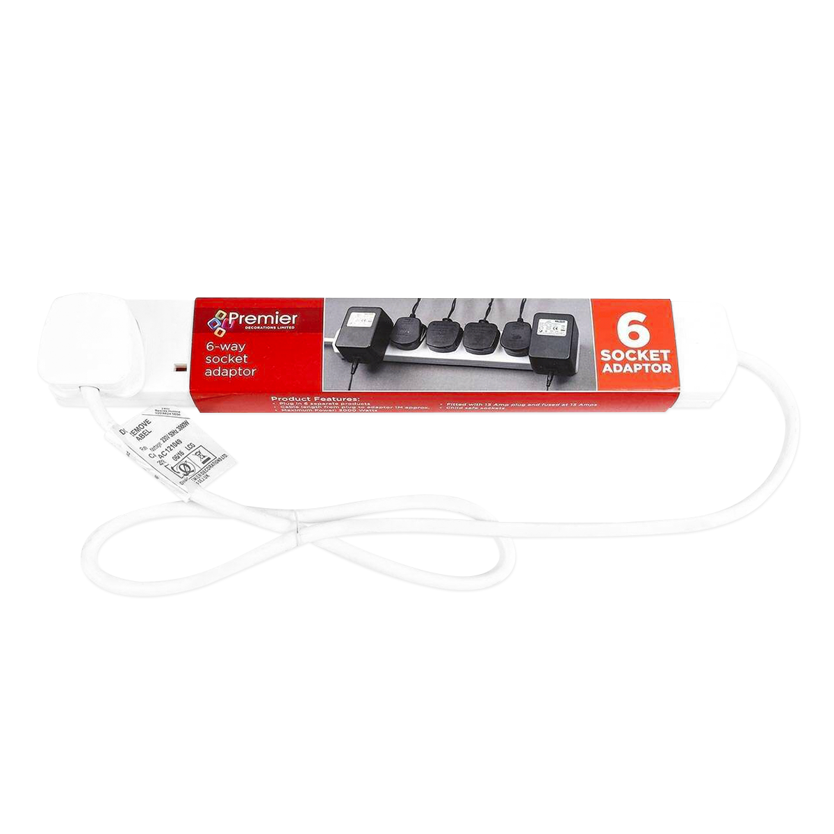 White Extension Lead, 6 Gang Way