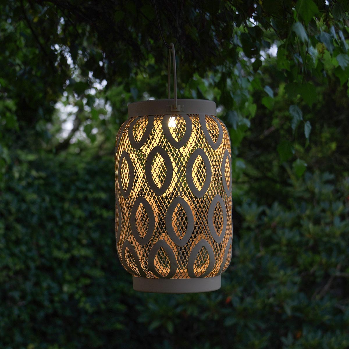 26cm Solar Metal Hanging Table Lantern, White, Warm White and Colour Changing LEDs