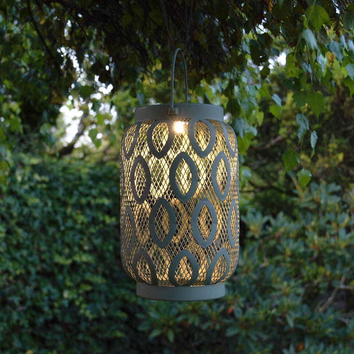 26cm Solar Metal Hanging Table Lantern, White, Warm White and Colour Changing LEDs