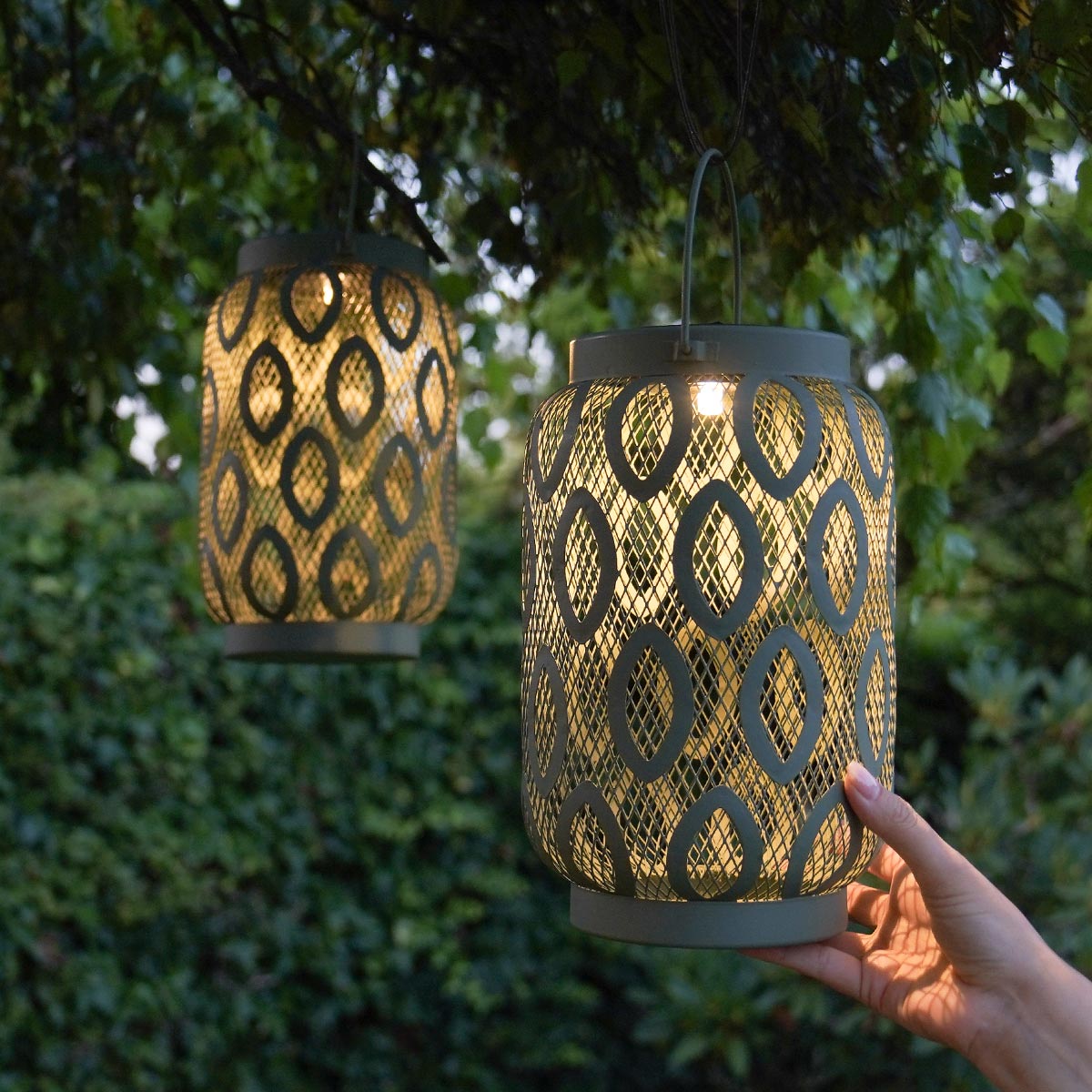 26cm Solar Metal Hanging Table Lantern, White, Warm White and Colour Changing LEDs