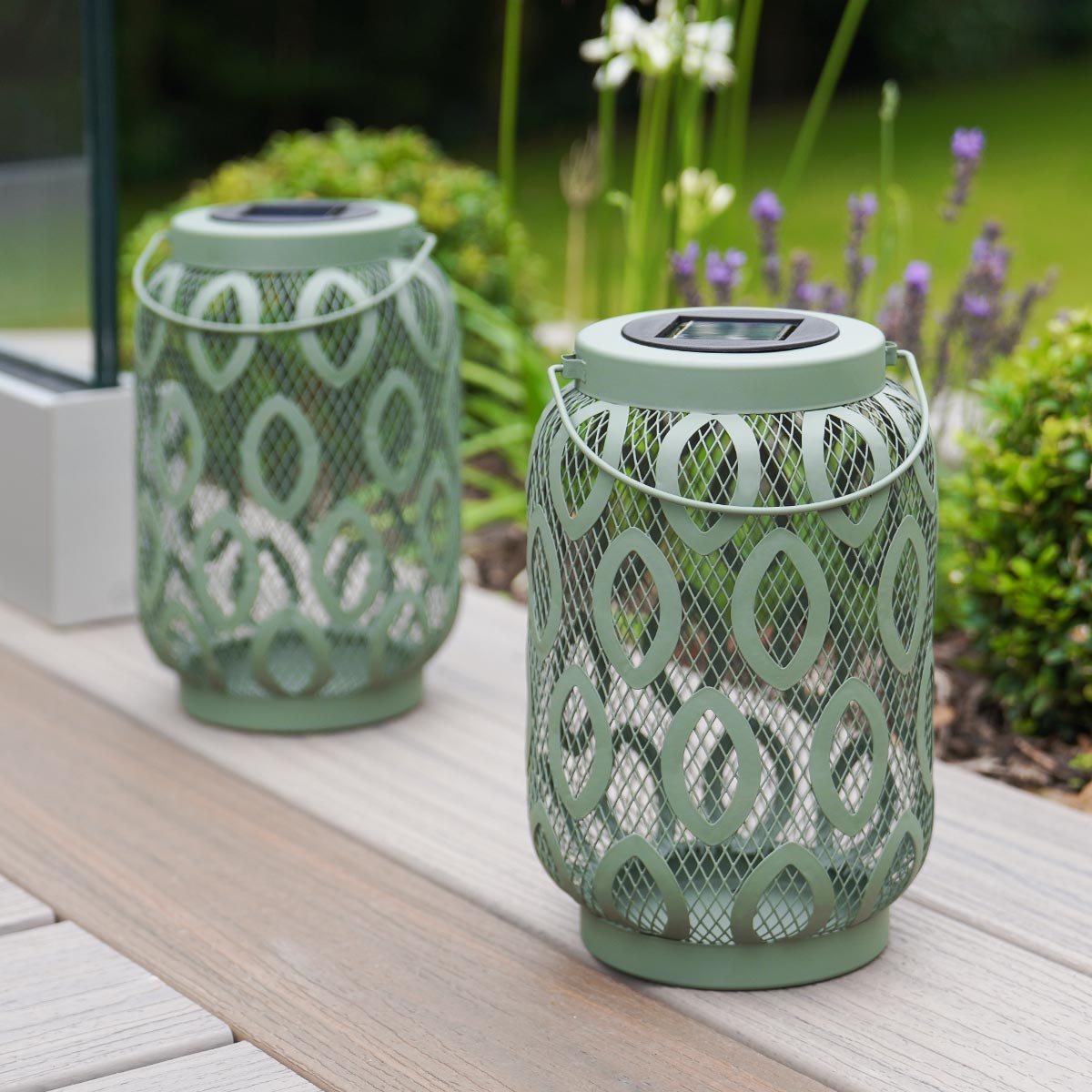 26cm Solar Metal Hanging Table Lantern, White, Warm White and Colour Changing LEDs