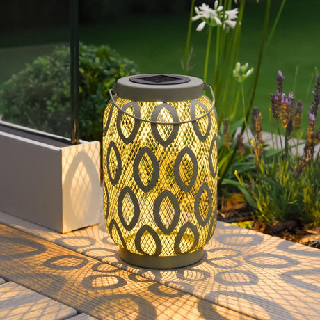 26cm Solar Metal Hanging Table Lantern, White, Warm White and Colour Changing LEDs