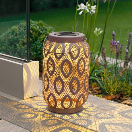 26cm Solar Metal Hanging Table Lantern, White, Warm White and Colour Changing LEDs