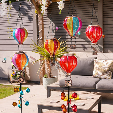 Solar Cool Flame Balloon Wind Spinner Stake Light and Lantern