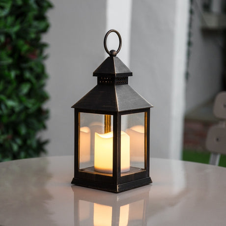 Outdoor Battery Flickering Candle Lantern, 24cm