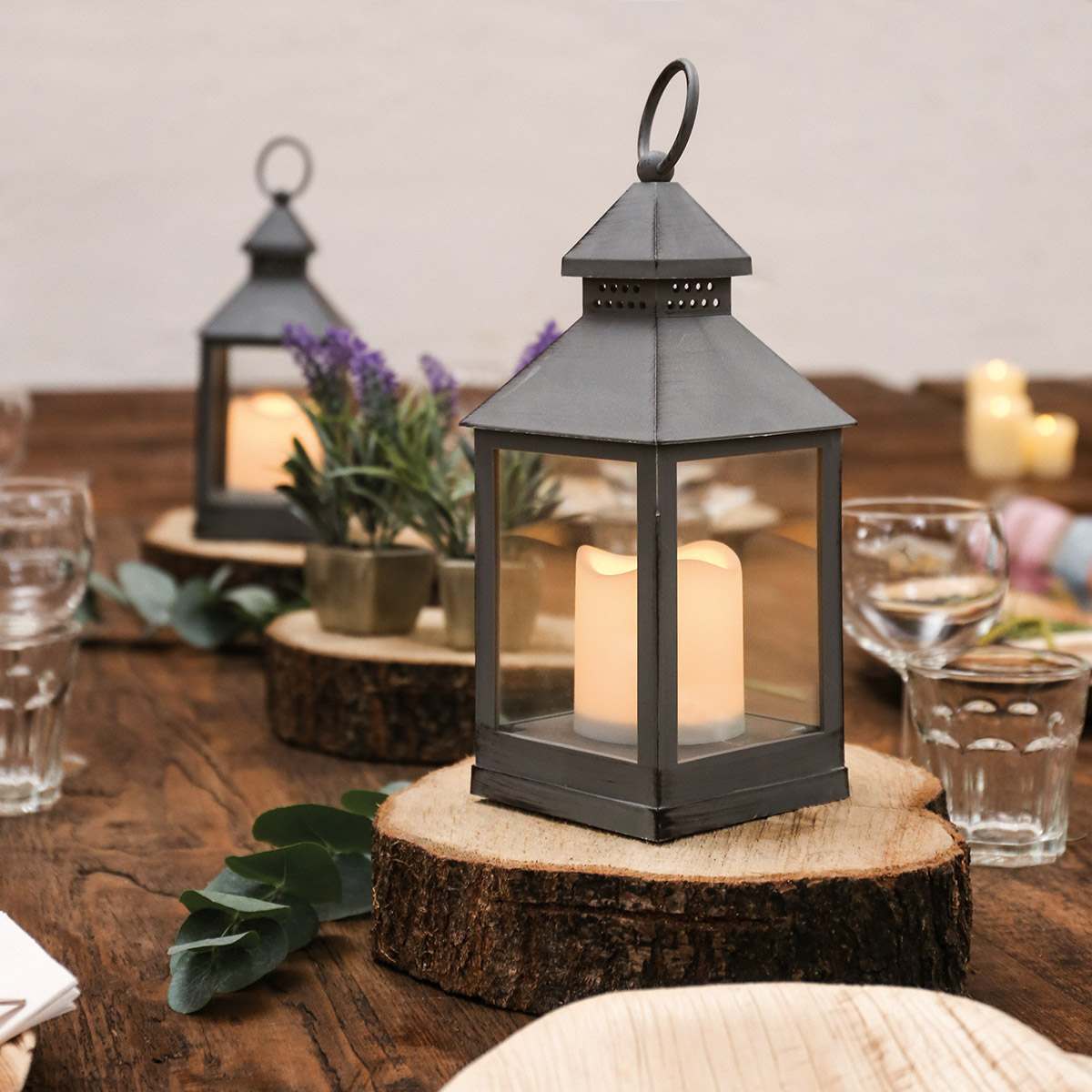 Outdoor Battery Flickering Candle Lantern, 24cm