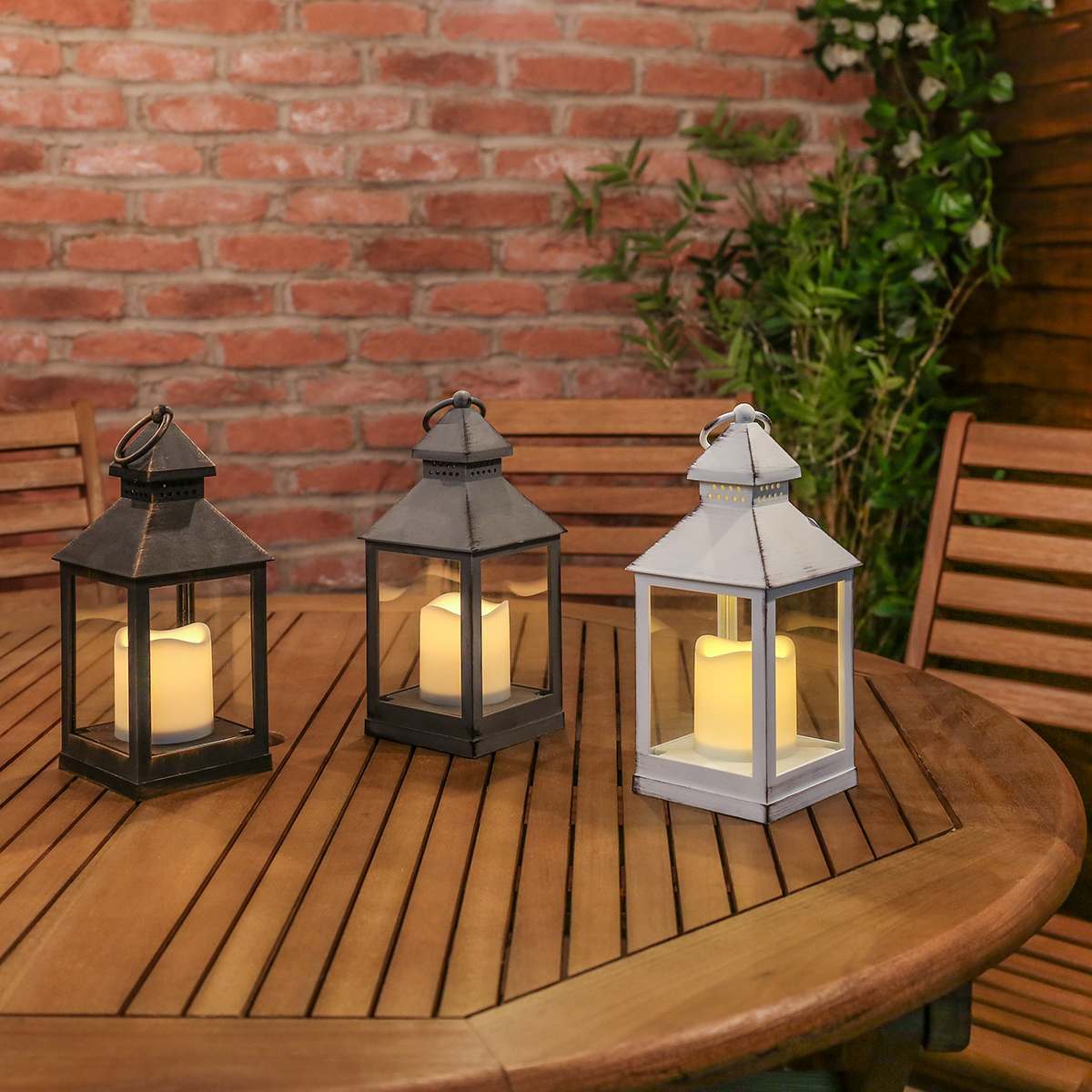 Outdoor Battery Flickering Candle Lantern, 24cm