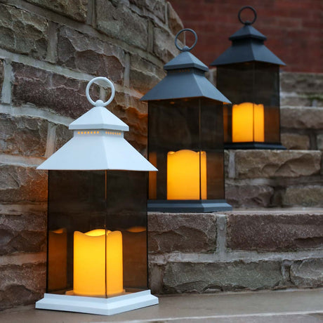 Outdoor Battery Smoked Glass Effect Flickering Candle Lantern, 31cm