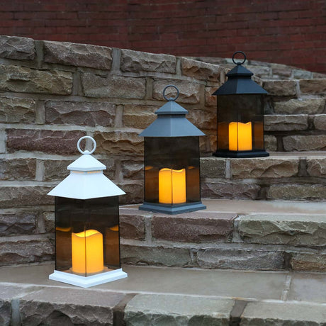 Outdoor Battery Smoked Glass Effect Flickering Candle Lantern, 31cm