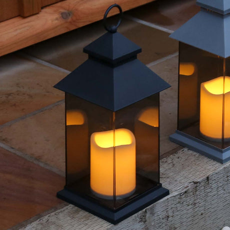 Outdoor Battery Smoked Glass Effect Flickering Candle Lantern, 31cm