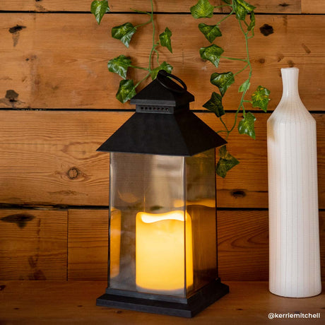 Outdoor Battery Smoked Glass Effect Flickering Candle Lantern, 31cm