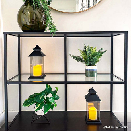 Outdoor Battery Smoked Glass Effect Flickering Candle Lantern, 31cm