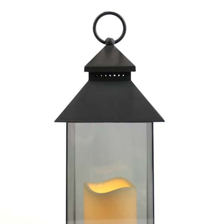 Outdoor Battery Smoked Glass Effect Flickering Candle Lantern, 31cm