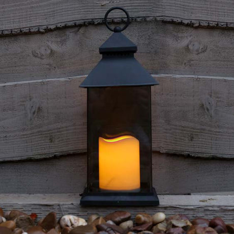 Outdoor Battery Smoked Glass Effect Flickering Candle Lantern, 31cm