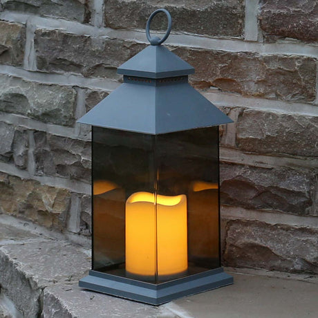 Outdoor Battery Smoked Glass Effect Flickering Candle Lantern, 31cm