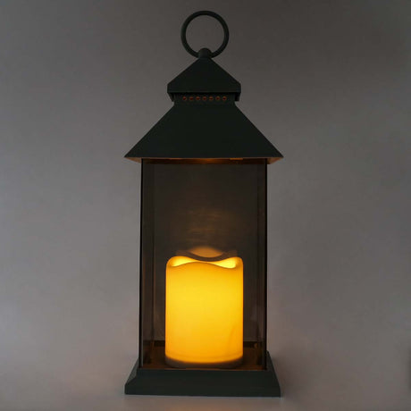 Outdoor Battery Smoked Glass Effect Flickering Candle Lantern, 31cm
