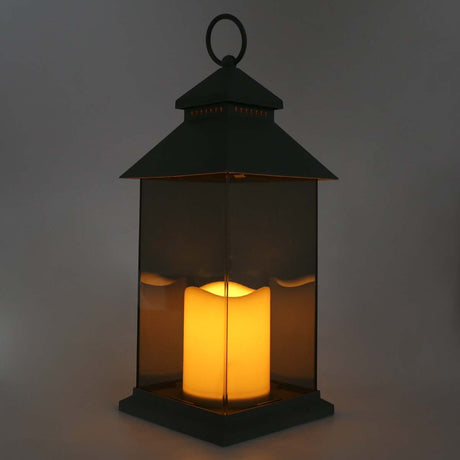 Outdoor Battery Smoked Glass Effect Flickering Candle Lantern, 31cm