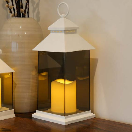 Outdoor Battery Smoked Glass Effect Flickering Candle Lantern, 31cm