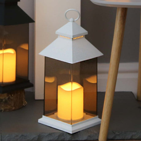 Outdoor Battery Smoked Glass Effect Flickering Candle Lantern, 31cm