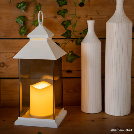 Outdoor Battery Smoked Glass Effect Flickering Candle Lantern, 31cm