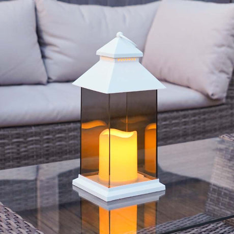 Outdoor Battery Smoked Glass Effect Flickering Candle Lantern, 31cm