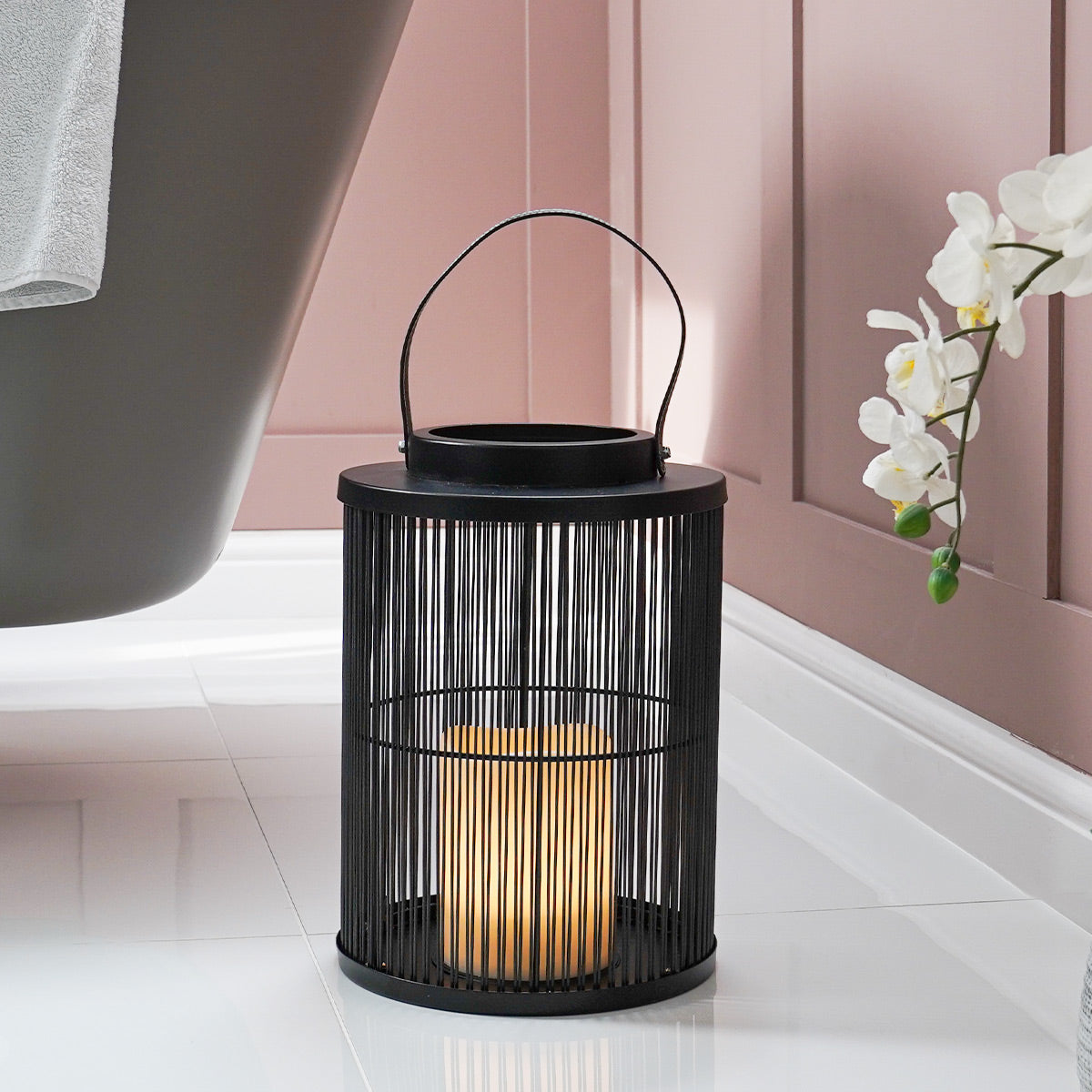 Indoor & Outdoor Battery Alta Candle Lantern, Black