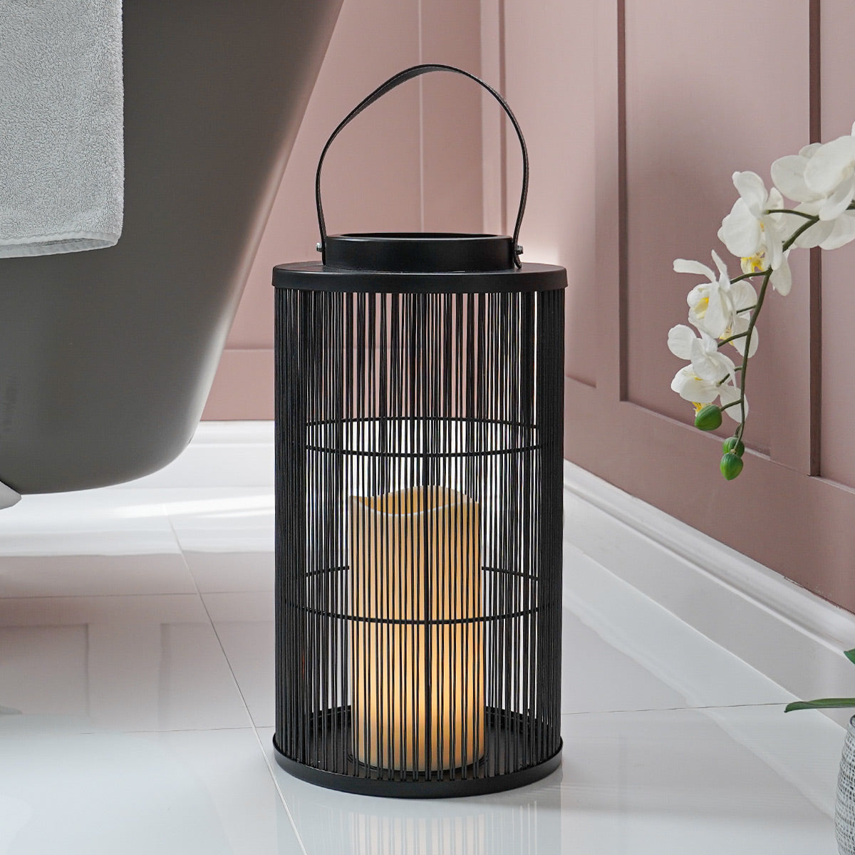 Indoor & Outdoor Battery Alta Candle Lantern, Black