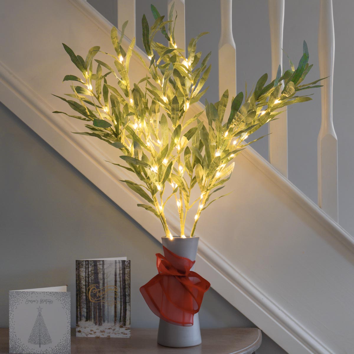 3 Battery Olive Leaf Branch Lights 60 Warm White LEDs