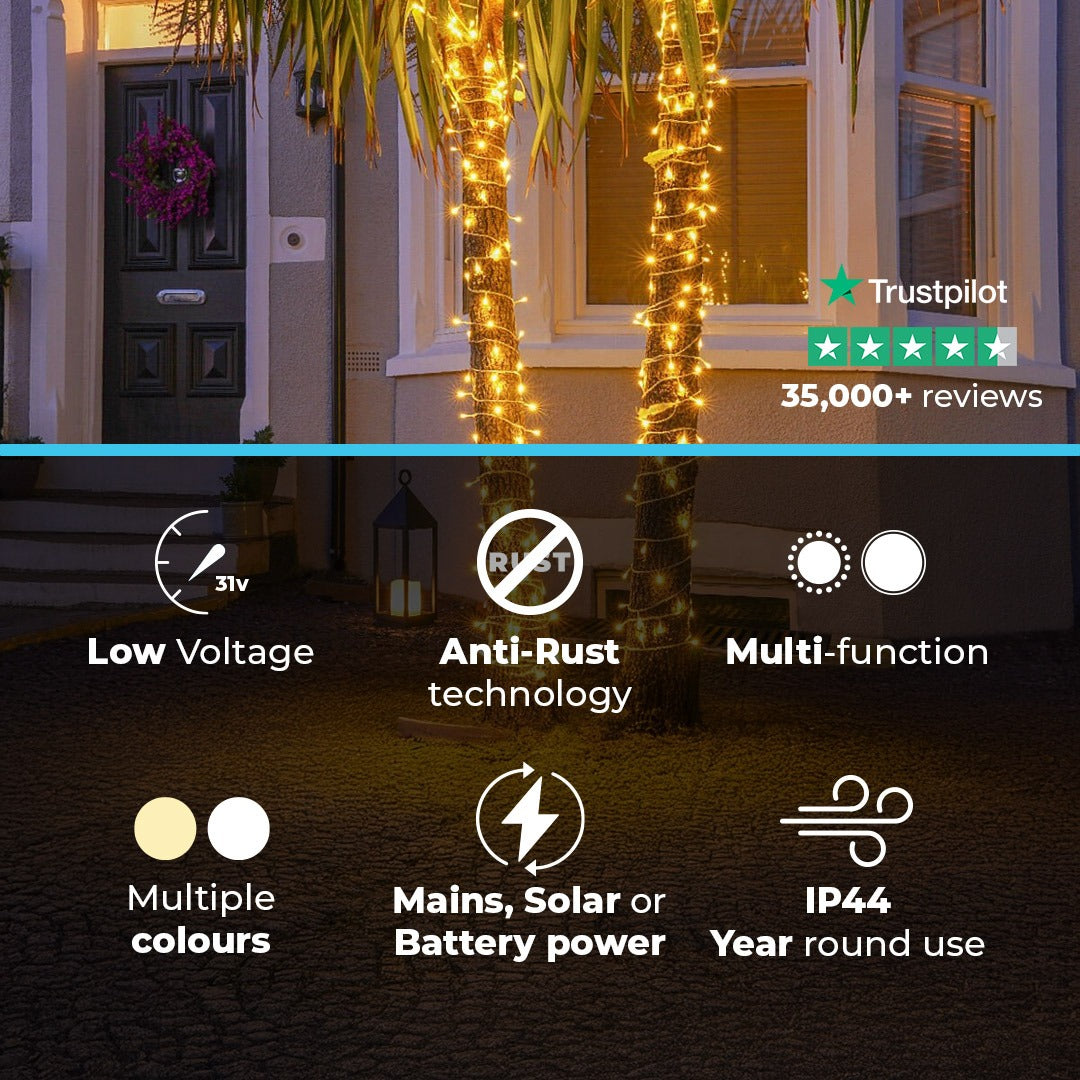 ConnectGo® Outdoor Fairy Lights, Connectable, Clear Cable