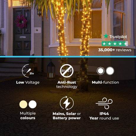 ConnectGo® Outdoor Fairy Lights, Connectable, Clear Cable
