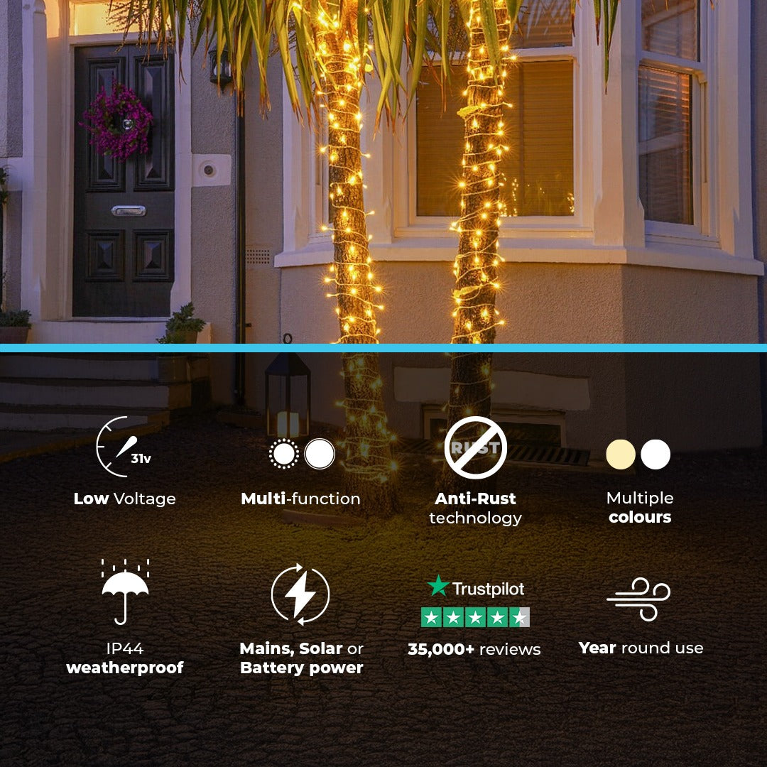 ConnectGo® Outdoor Fairy Lights, Connectable, Clear Cable