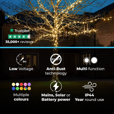 ConnectGo® Outdoor LED Fairy Lights, Connectable, Dark Green Cable