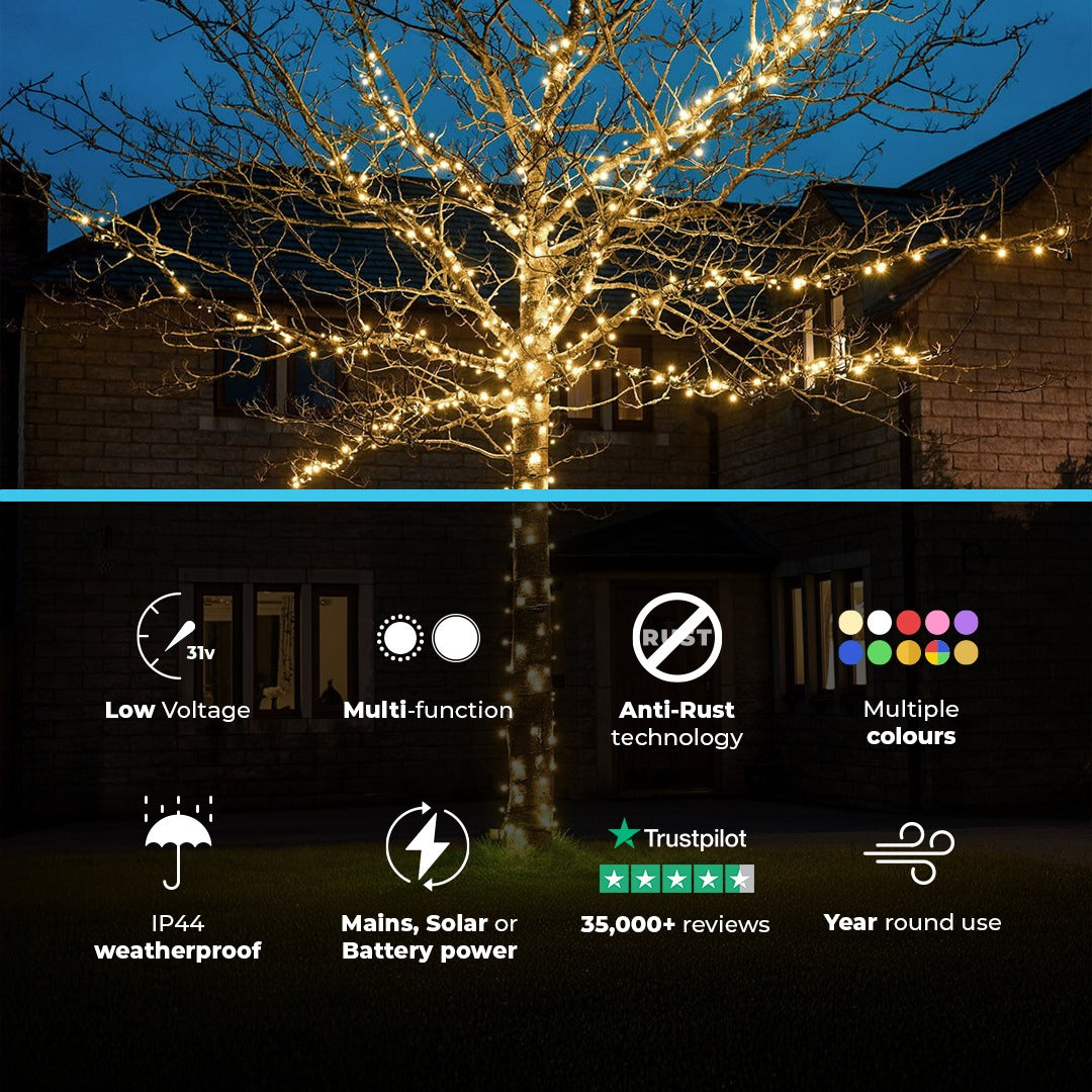 ConnectGo® Outdoor LED Fairy Lights, Connectable, Dark Green Cable