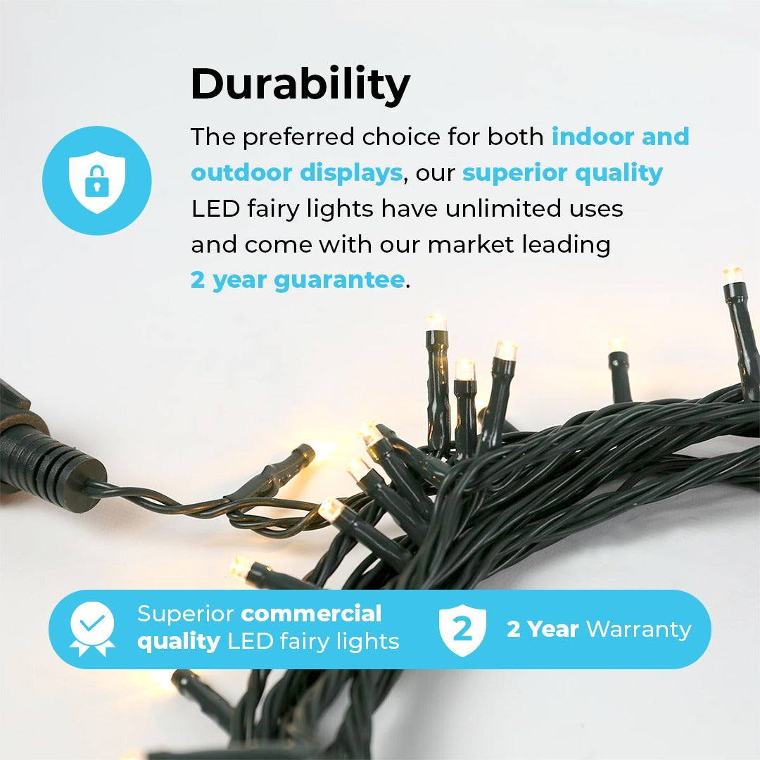 ConnectGo® Outdoor LED Fairy Lights, Connectable, Dark Green Cable