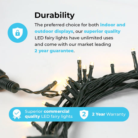 ConnectGo® Outdoor LED Fairy Lights, Connectable, Dark Green Cable