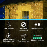 ConnectGo® 2m x 3m Connectable Curtain Lights, Clear Cable