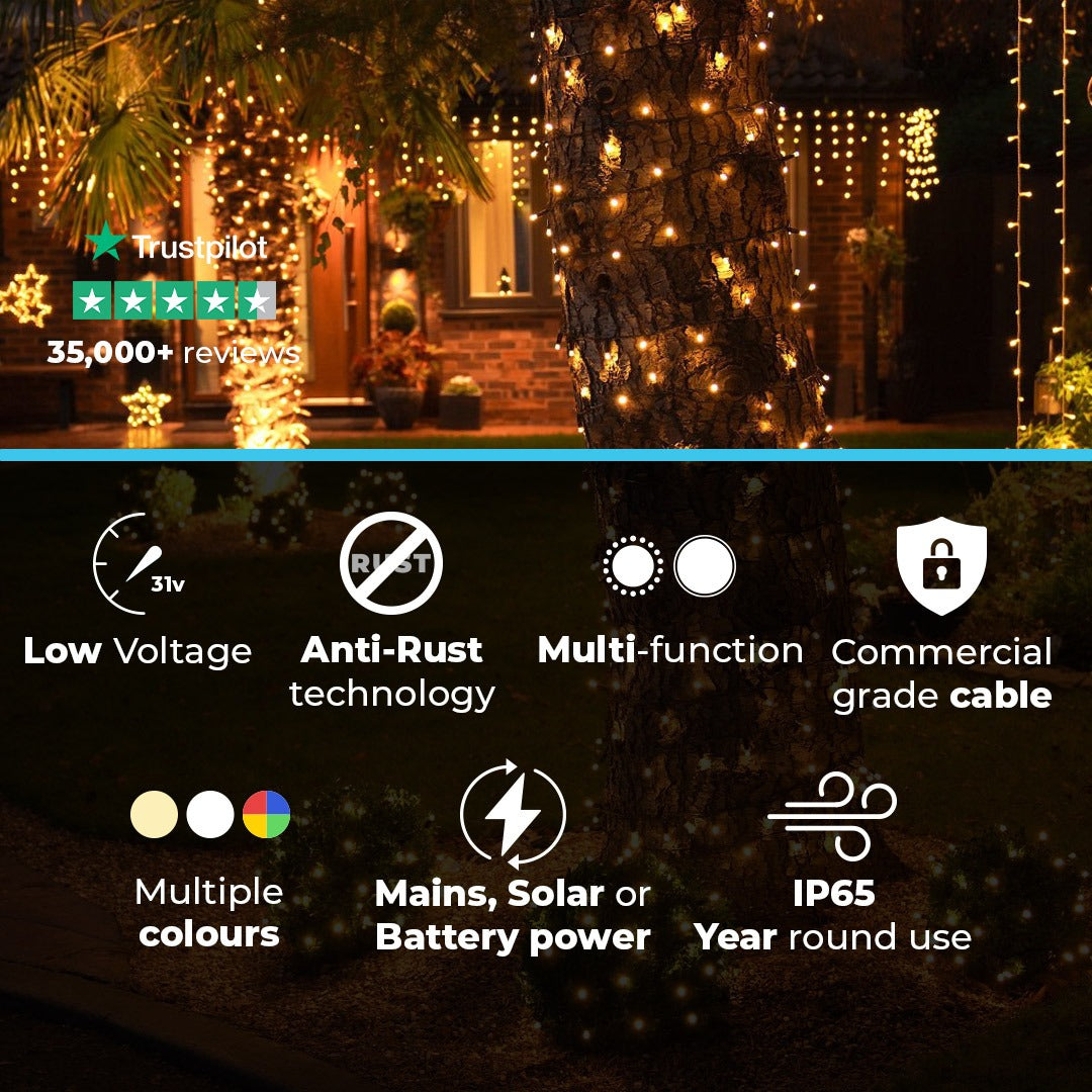 ConnectGo® Outdoor LED String Lights, Connectable, Black Rubber Cable