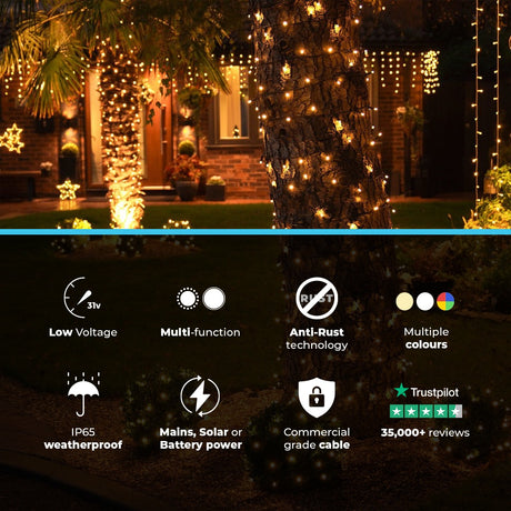 ConnectGo® Outdoor LED String Lights, Connectable, Black Rubber Cable