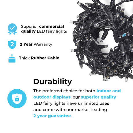 ConnectGo® Outdoor LED String Lights, Connectable, Black Rubber Cable