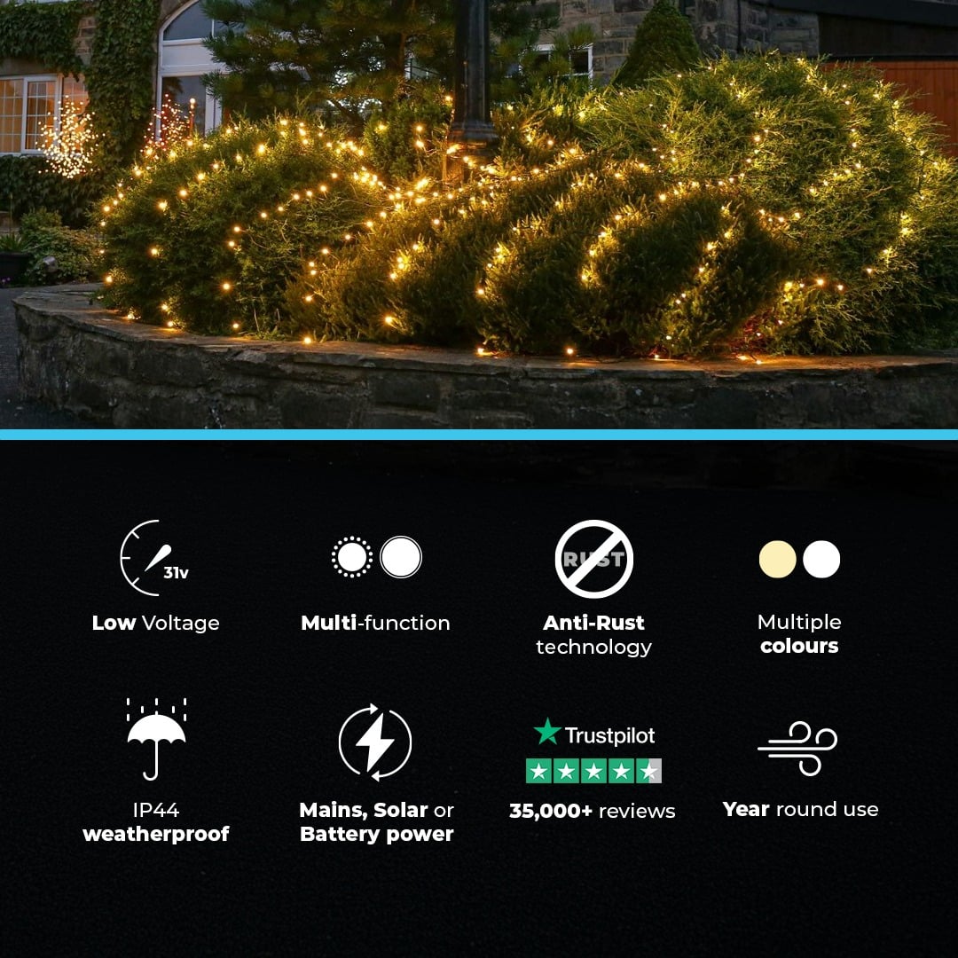 ConnectGo® 3m x 3m Connectable Net Lights, Dark Green Cable