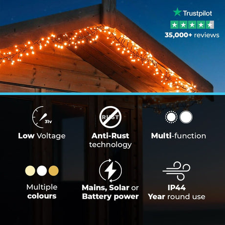 ConnectGo® Outdoor LED Cluster Lights, Connectable, Green Cable