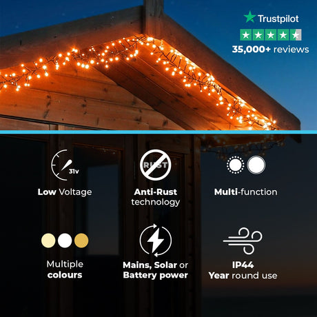 ConnectGo® Outdoor LED Cluster Lights, Connectable, Green Cable