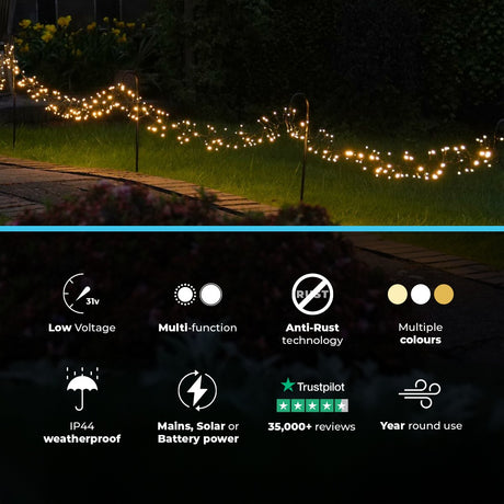 ConnectGo® Outdoor LED Cluster Lights, Connectable, Green Cable
