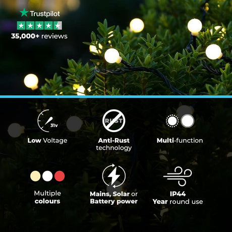 ConnectGo® Outdoor LED Berry Lights, Connectable, Dark Green Cable