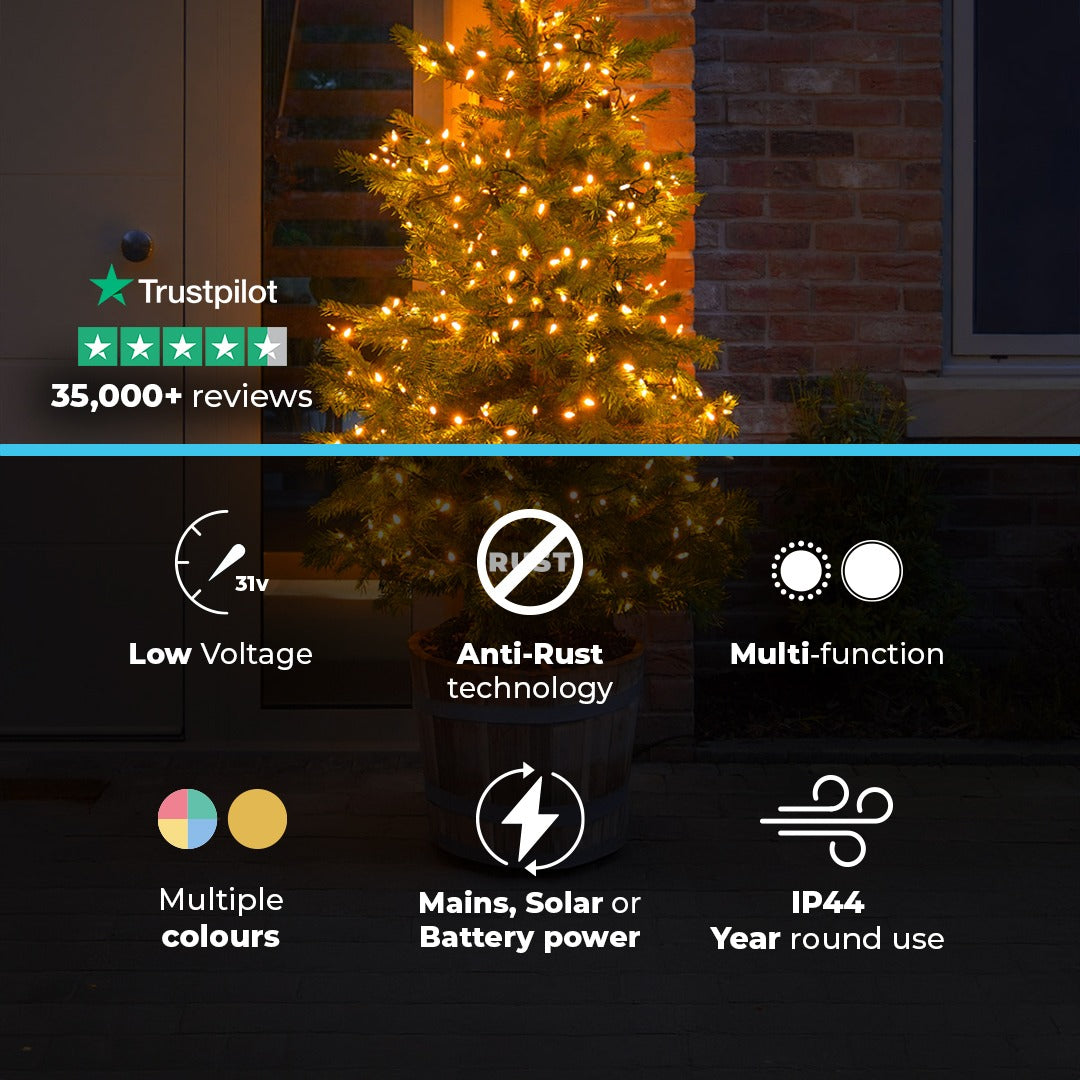 ConnectGo® Outdoor LED Vintage String Lights, Connectable, Dark Green Cable