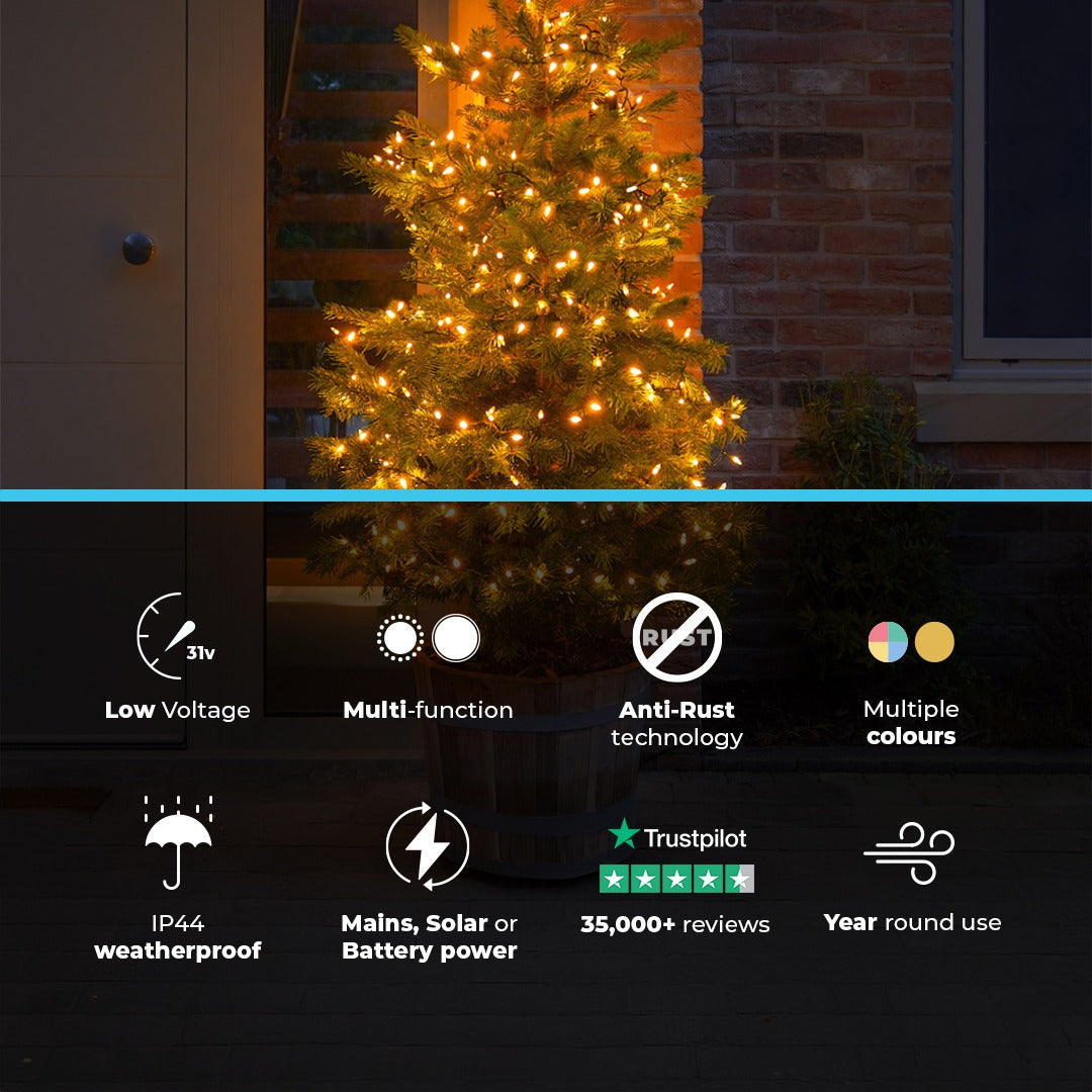 ConnectGo® Outdoor LED Vintage String Lights, Connectable, Dark Green Cable