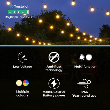 Connectable Festoon Lights with G50 Clear Filament Effect Bulbs on Black Rubber Cable