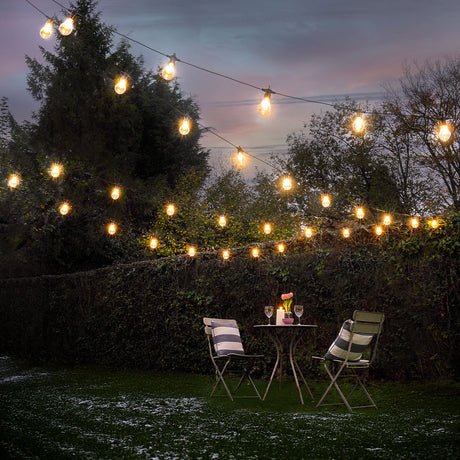 Connectable Festoon Lights with A60 Filament Effect Bulbs on Black Rubber Cable
