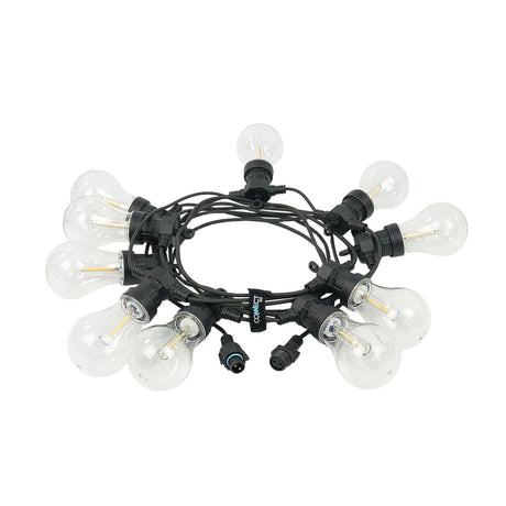 Connectable Festoon Lights with A60 Filament Effect Bulbs on Black Rubber Cable